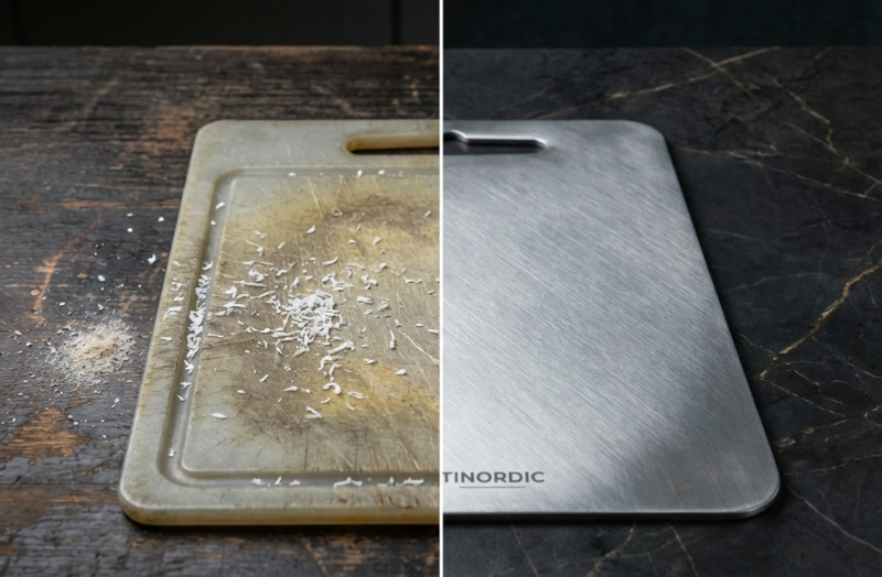 Sammenligning: ridset plastikbræt vs blankt titanium bræt
